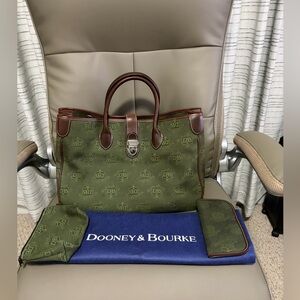 Dooney & Bourke Signature Canvas Double Leather Handle Tote+Eyecase+Changepurse